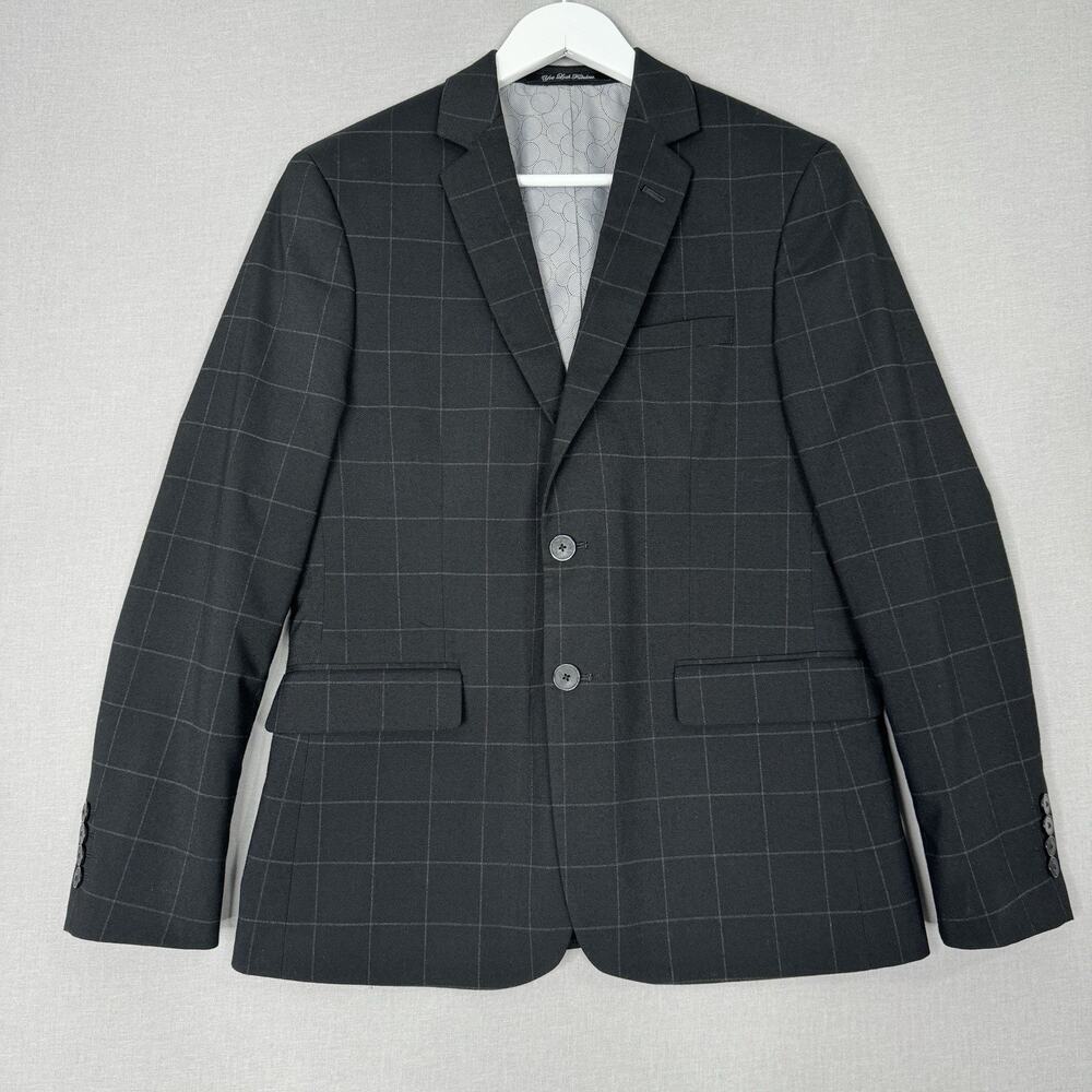 Nick Graham Mens Blazer 38S Black Windowpane New York Cut Modern Fit Sport Coat